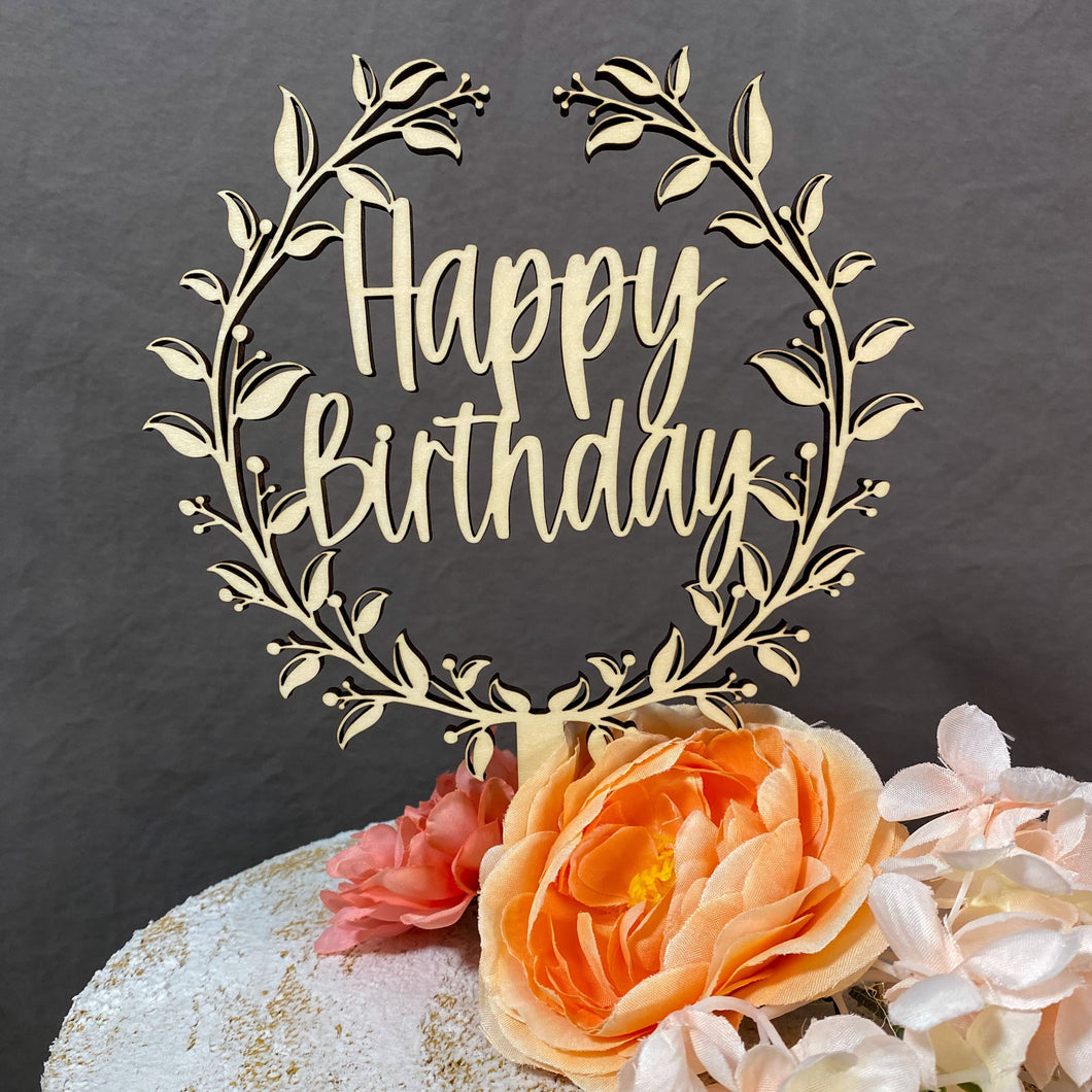 Birthday Cake Topper | Floral Wreath Cake Topper | Happy Birthday Cake Topper